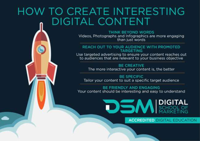 DSM Digital school of marketing - How To Create Interesting Digital Content Banner